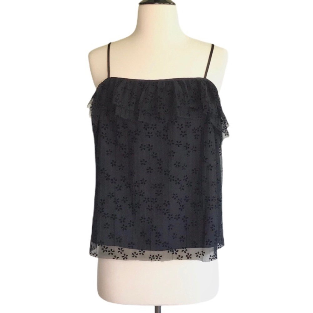 J Crew Black Pleated Layered Lace Camisole
